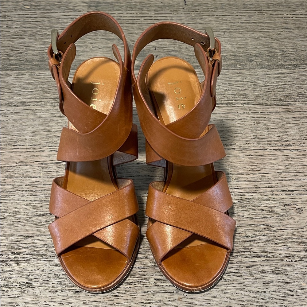 Joie Avery Brown Ankle Leather Block Heel Sandals‎ Shoes 36